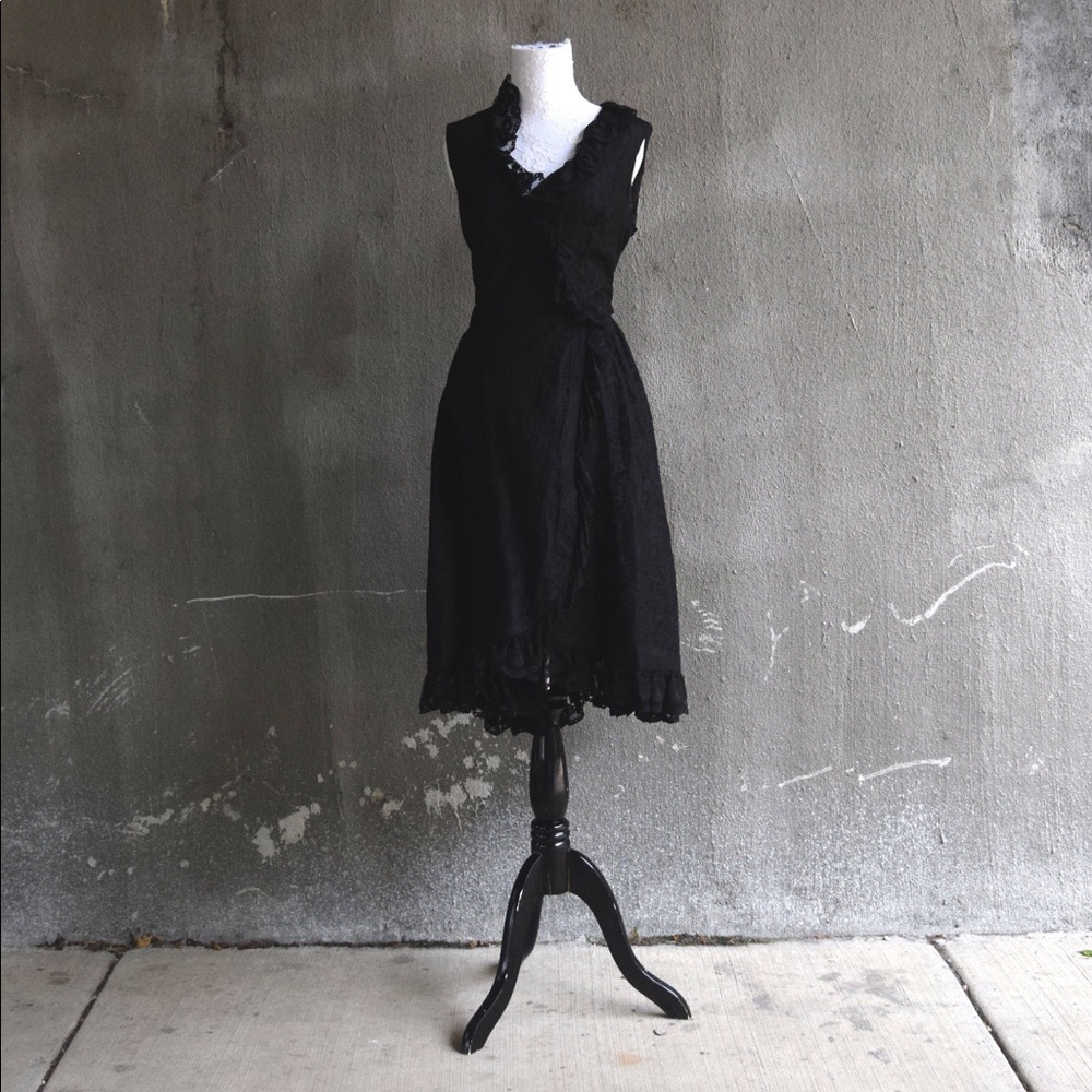 Vintage 1950s Black Lace Full Skirt Dress